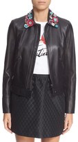 Thumbnail for your product : RED Valentino Women's Flower Applique Collar Lambskin Leather Jacket