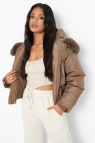 Thumbnail for your product : boohoo Petite Faux Fur Hooded Puffer Bomber