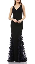 Thumbnail for your product : Carmen Marc Valvo Sleeveless Crepe Trumpet Gown with 3D Floral Mesh Detail