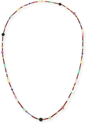 Splendid Long Bohemian Mixed-Gem Necklace, Garnet, 54"L