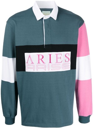 Aries Embroidered-Logo Colour-Bock Rugby Shirt
