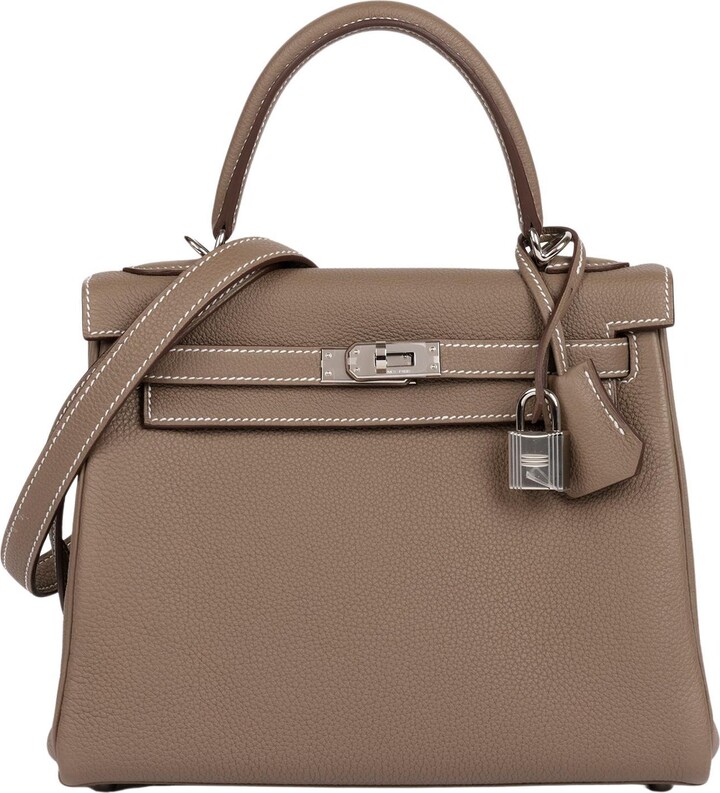 Hermes Etoupe Togo Leather Kelly 25cm Retourne