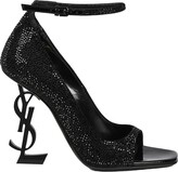 Thumbnail for your product : Saint Laurent Opyum Open Front Pumps In Rhinestone Suede With Black Heel