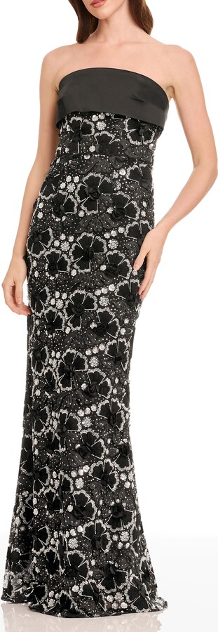 Dress the Population Shay Beaded Floral Strapless Dress