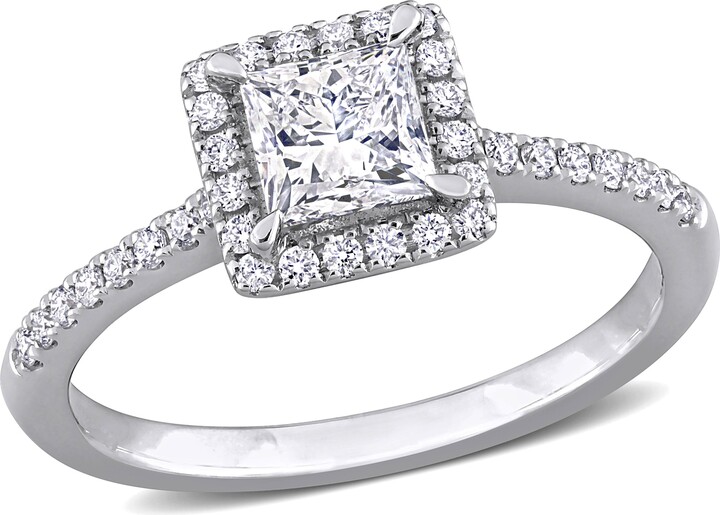 Created Forever 1ct TW Princess Lab-Grown Diamond Halo Engagement Ring in 14k White Gold
