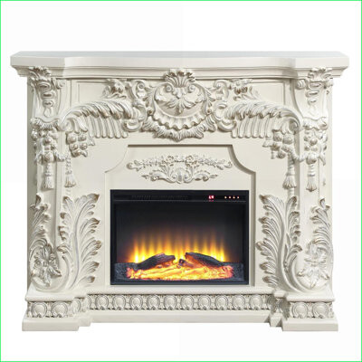 NFusion Indoor Electric Fireplace | Transitional Scrolled Floral | Touch/Remote | Antique White | Resin & Synthetic Wood