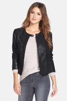 Thumbnail for your product : Halogen Zip Front Shimmer Finish Leather Jacket