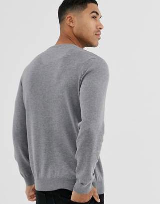 Lacoste logo crew neck cotton knit jumper in dark grey