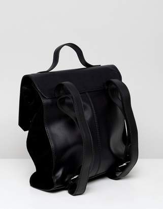 ASOS Design DESIGN suede mix large square backpack-Black
