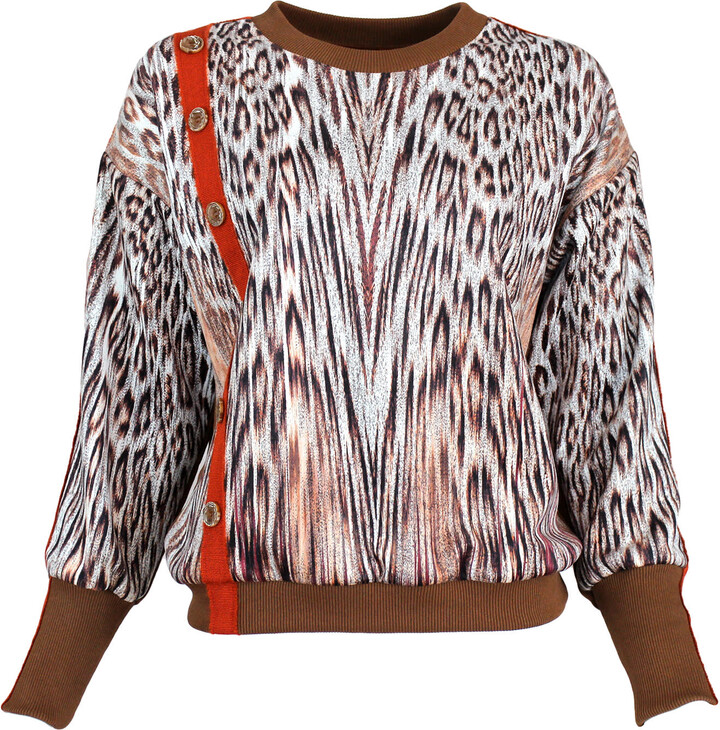 Lalipop Design Animal Print Knit Sweatshirt With Button Detail