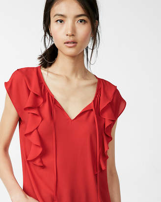 Express Tie Neck Ruffle Front Cap Sleeve Blouse