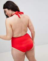 Thumbnail for your product : ASOS Curve DESIGN Curve recycled lace up plunge swimsuit in red