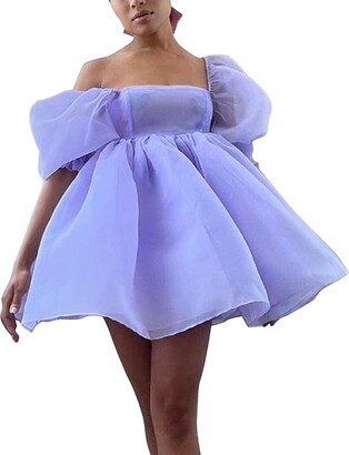 Puff Sleeve Square Neck One-Piece Mini Fancy Party Dress WANGSAURA Women Fairy Dress Mesh Tulle Dress