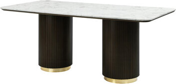 Everly Quinn Rectangular Dining Table With Faux Marble Top In Espresso And White