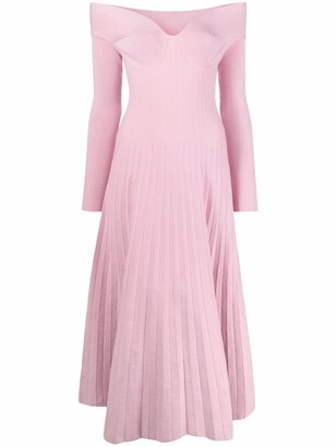 Maria Lucia Hohan Off-Shoulder Ribbed-Knit Flared Dress