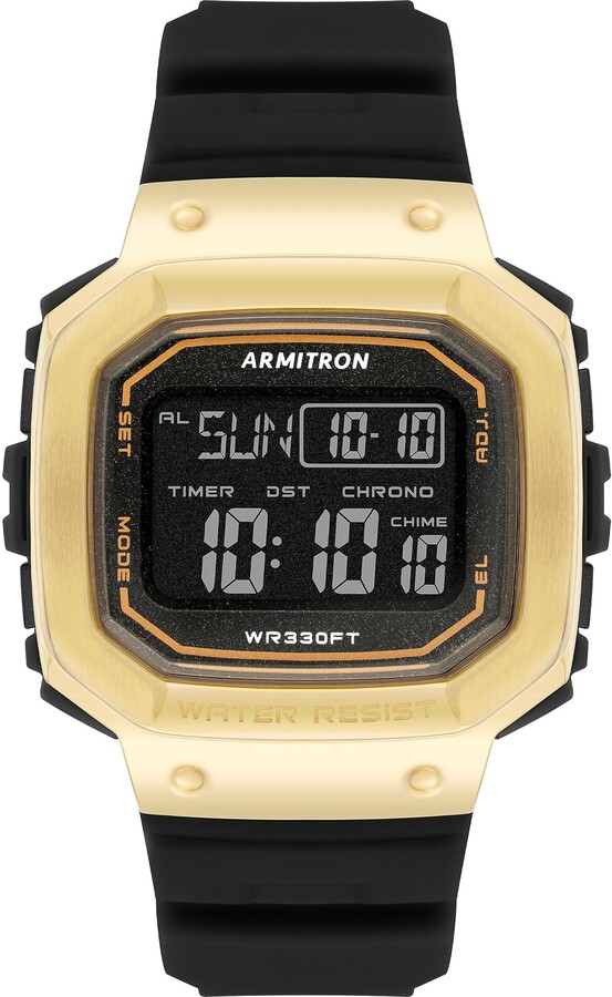 Armitron Unisex Gold-Tone Accented Digital Chronograph Black Resin
