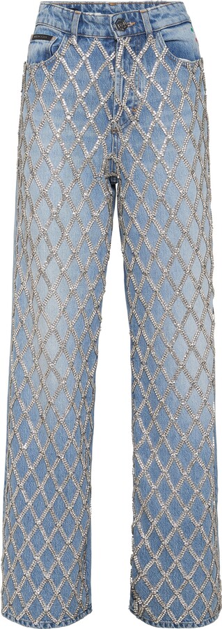 Philipp Plein Skater Fit Jeans Crystal Net