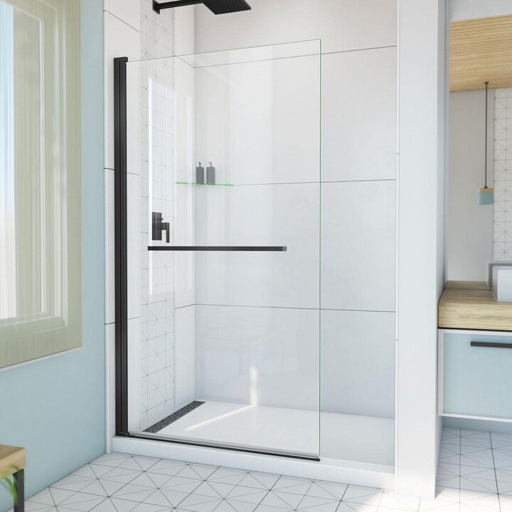 DreamLine Aqua-Q Swing 39-1/2 in. W x 72 in. H Pivot Frameless Shower Door in Matte Black with Clear Glass