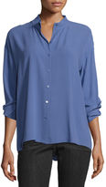 Thumbnail for your product : Eileen Fisher Long-Sleeve Button-Front Boxy Silk Blouse