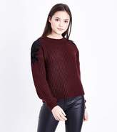 Thumbnail for your product : New Look Teens Burgundy Floral Lace Shoulder Jumper