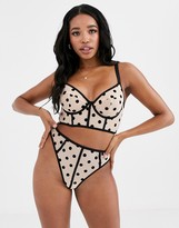 Thumbnail for your product : ASOS DESIGN Fuller Bust Casey longline underwire bra with mesh & flocked spot