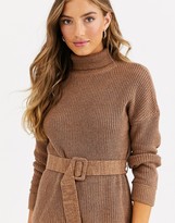 Thumbnail for your product : Fashion Union high neck fitted sweater with waist belt