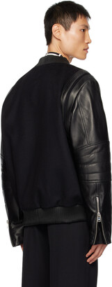 Balmain Black Paneled Leather Bomber Jacket