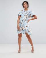 Thumbnail for your product : Queen Bee Floral Print Lace Ruffle Sleeve Smock Dress