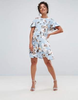 Queen Bee Floral Print Lace Ruffle Sleeve Smock Dress