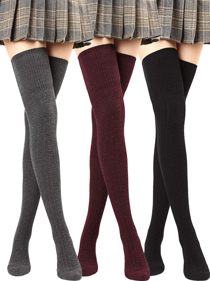 SATINIOR Winter Thigh High Socks Over Knee High Stockings Thick Long ...