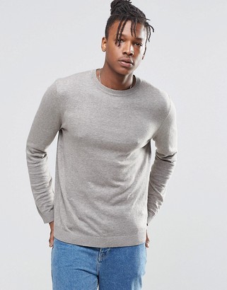 ASOS Crew Neck Sweater In Gray Cotton