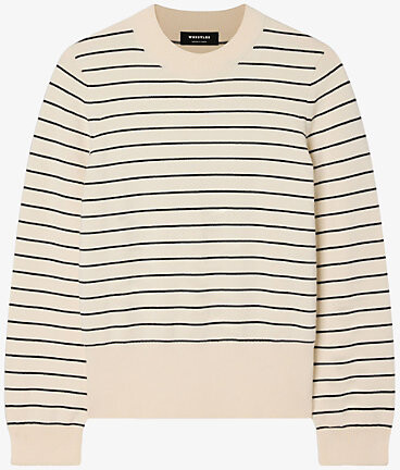 Whistles Womens Cream Striped Relaxed-Fit Knitted Jumper L