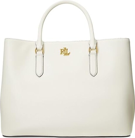 Lauren Ralph Lauren Leather Large Marcy Satchel (Vanilla) Handbags