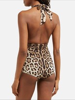 Thumbnail for your product : Dolce & Gabbana Leopard-print Ruched-side Halterneck Swimsuit - Leopard