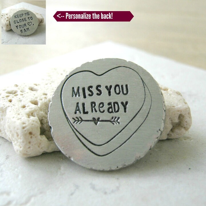 Etsy Miss You Already Pocket Coin, I You, Personalized Long Distance Relationship Gift, Ldr Couple, Gift, Double Sided, Rock