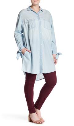 Susina Chambray Tie Sleeve Button Front Tunic (Plus Size)