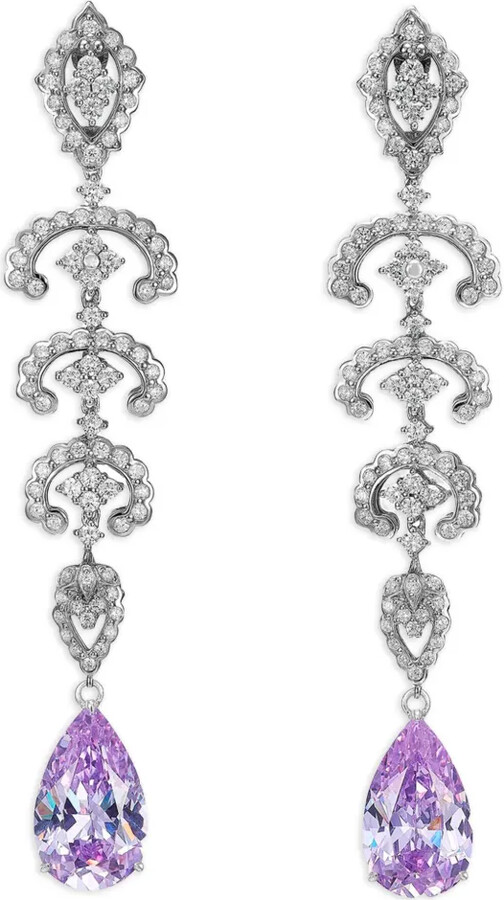 Anabela Chan 14K white gold and rhodium vermeil Scallop Lace amethyst and diamond earrings