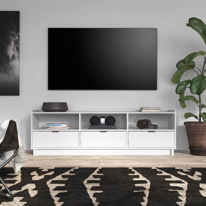 Prepac Simply Modern White TV Stand Fits TVs up to 55 in. to 77 in. with 3-Drawers