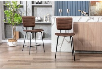 Bar Height Dining Chairs KLS14 Set of 5 Modern Style Low Back Horizontal Stitched Design Bar Stools Green/2242