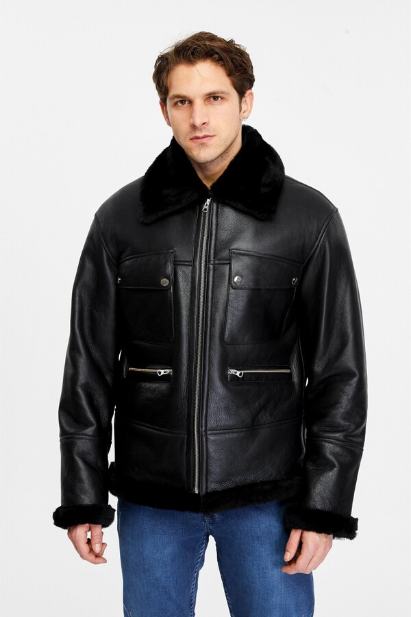Furniq Uk Men's Genuine Sheepskin Bomber Jacket