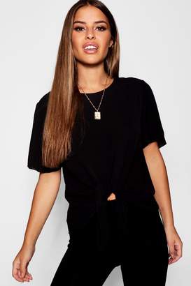 boohoo Petite Tie Front Woven Blouse