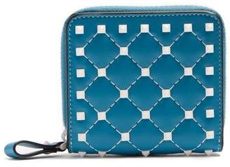 Valentino Rockstud Spike Zip Around Leather Wallet - Womens - Blue White