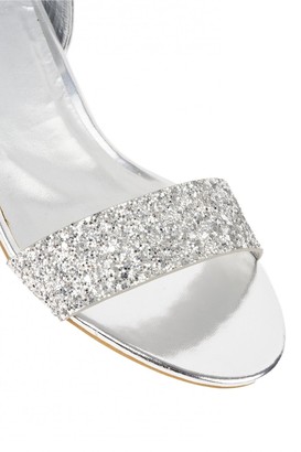 Miss Diva Ruby Block Heel Glitter Ankle Strap In Silver