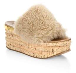 Chloé Camille Shearling Leather Wedge Sandals