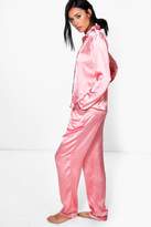 Thumbnail for your product : boohoo Satin Contrast Piping Button Through Pyjamas
