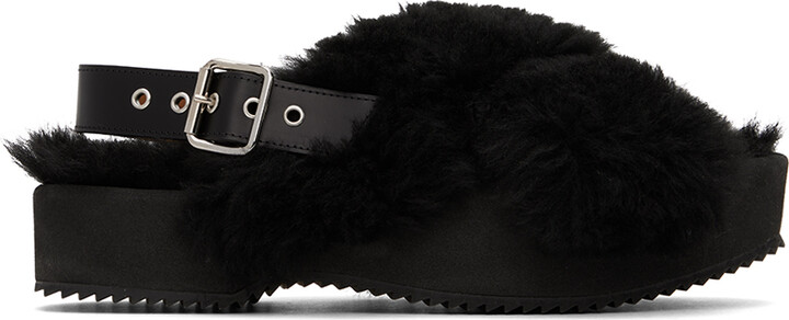 Dries Van Noten Black Fur Platform Sandals
