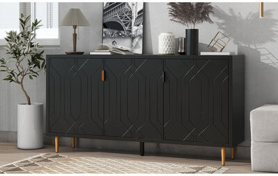 Mercer41 Modern TV Stand with 3 Doors and Adjustable Shelves for Living Room, Fits TVs Up to 70 Inches