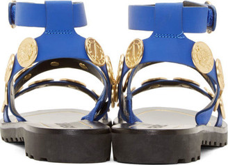 Kenzo Cobalt Leather Medallion Sandals
