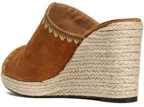 Castaner Embroidered Suede Espadrille Wedge Mules
