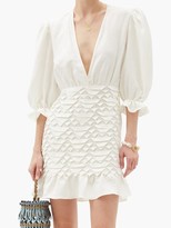 Thumbnail for your product : Adriana Degreas Plunge-neck Linen-blend Mini Dress - Ivory